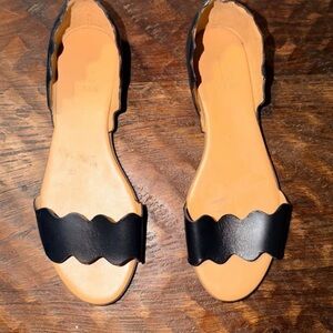 J. Crew Black Scalloped Leather Slide Sandals